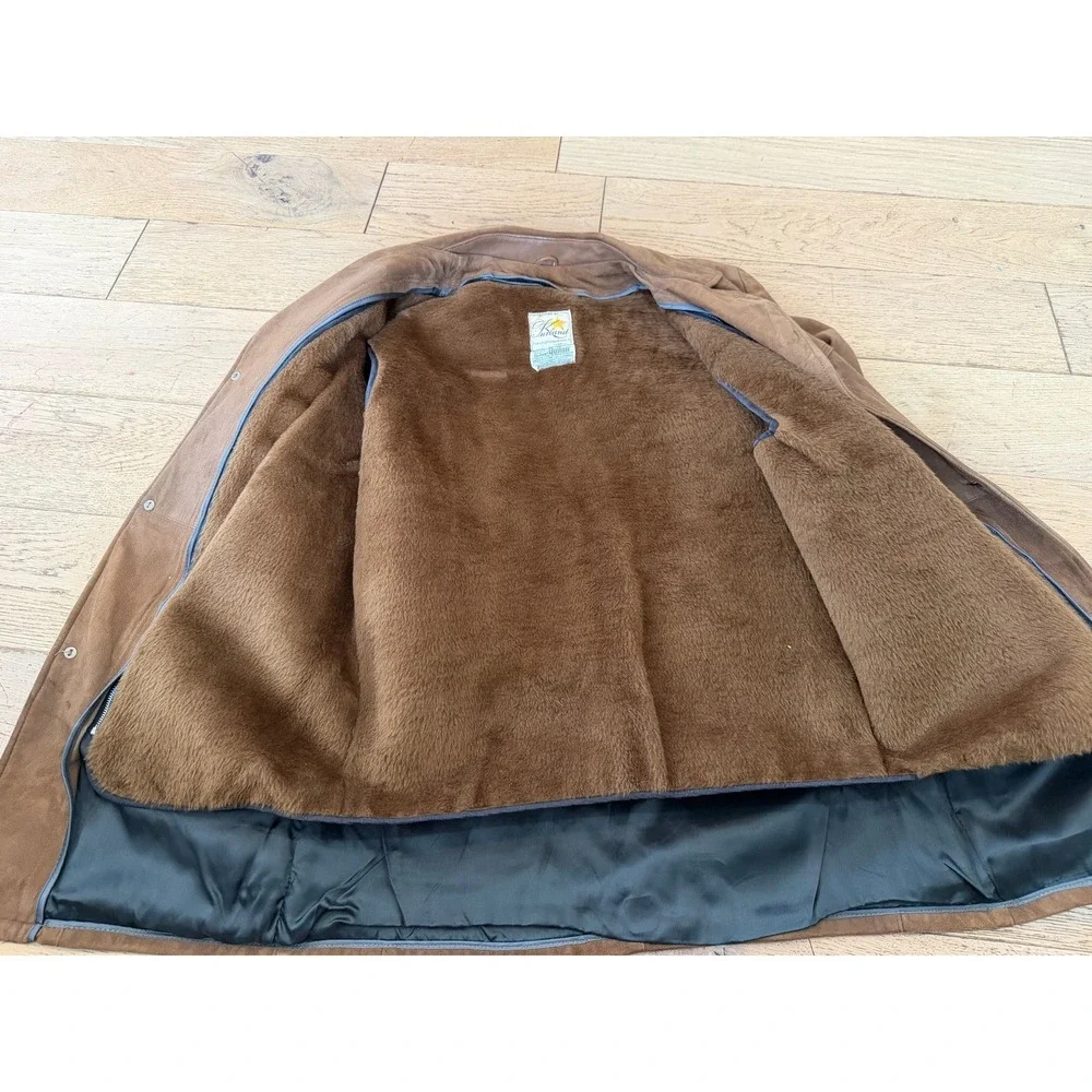 Vintage Furland Quinlon Fur Lined Suede Jacket Mens Brown Classic Style Coat XL‎
